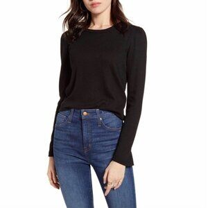 MADEWELL Rib Gathered Sleeve Top Black Size Medium